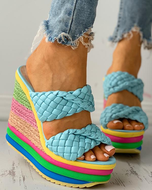 Braided Colorblock Espadrille Wedge Sandals