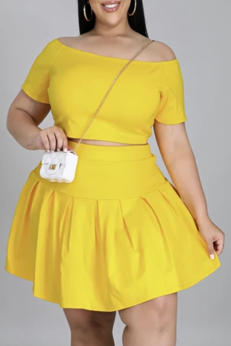 Plus Size Solid Casual Skirt Two Pieces Set