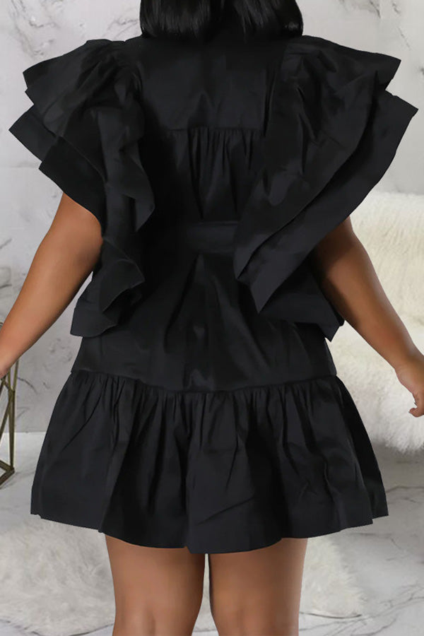 Satin Solid V-Neck A-Line Mini Dress