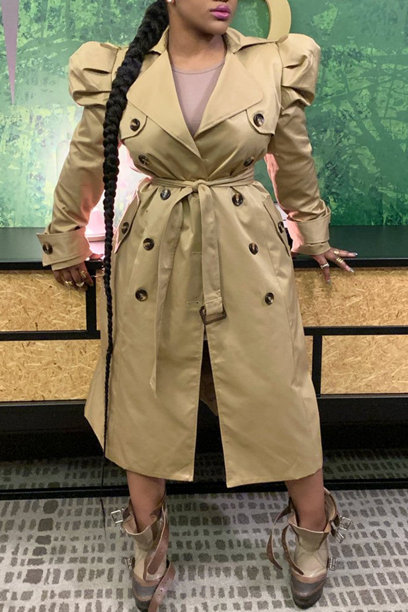 [Pre-Sale]Plus Size Casual Puff Long Sleeve Double Breasted Classic Trench Coat Outwear - Fashionaviv
