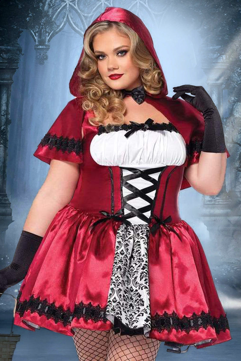 [Pre-Sale] Plus Size Halloween Gothic Red Riding Hood Costume Mini Dress - Fashionaviv